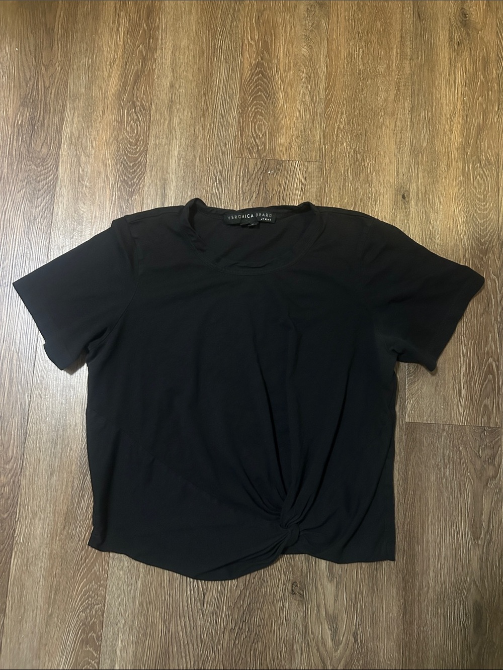Veronica Beard Black Short Sleeve Twist-Front Tee size small